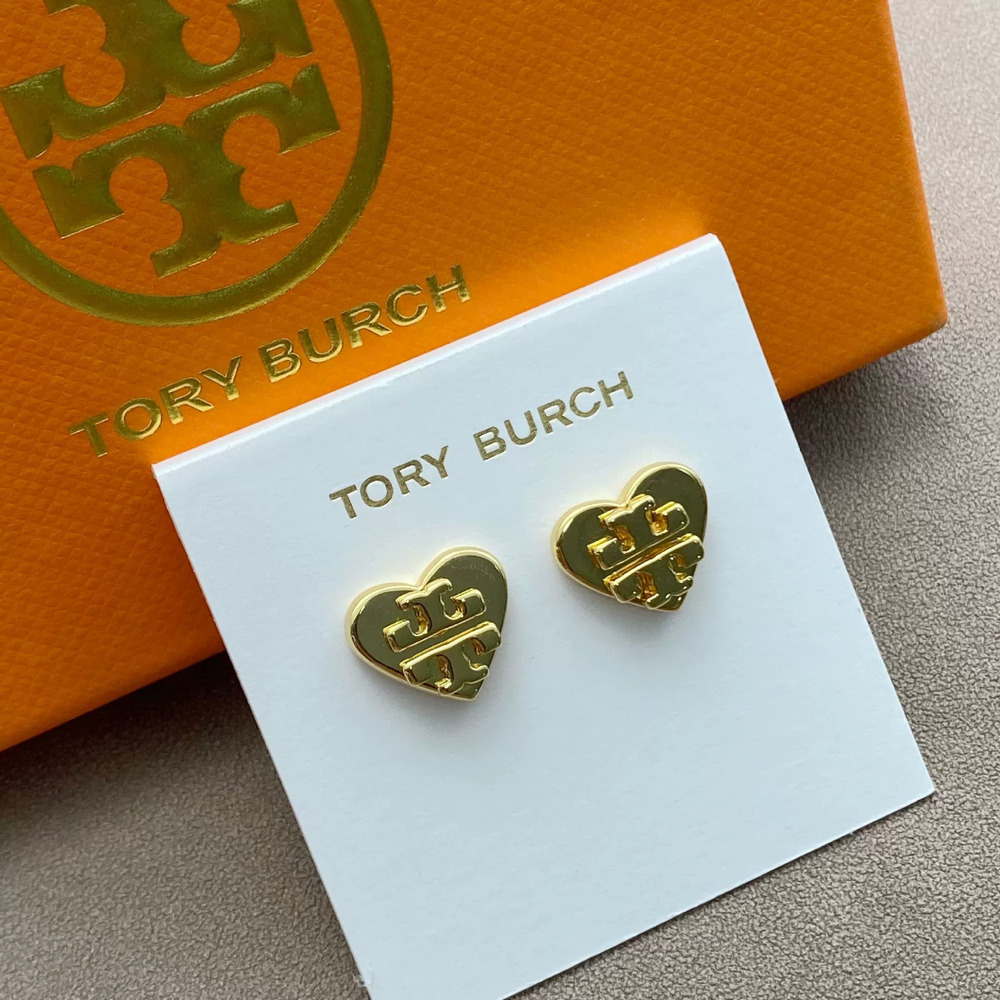 Tory Burch White Resin Heart Letter Metal Earrings